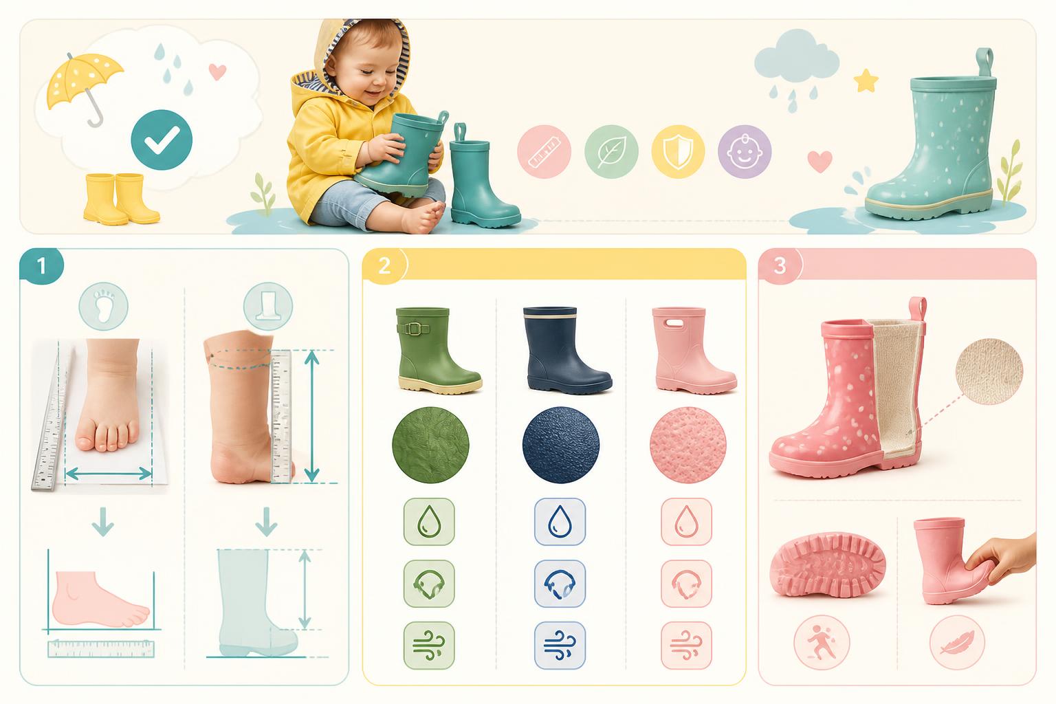 Bottes de pluie pour bébé : comment choisir la bonne taille et la bonne matière découvrez nos conseils pour choisir les bottes de pluie parfaites pour bébé, en sélectionnant la bonne taille et la matière adaptée pour assurer confort et protection.