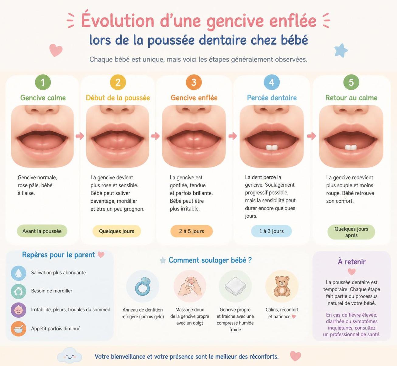 découvrez l'ordre d'apparition des dents de bébé, les signes de la poussée dentaire et des remèdes efficaces pour soulager votre enfant en toute douceur.