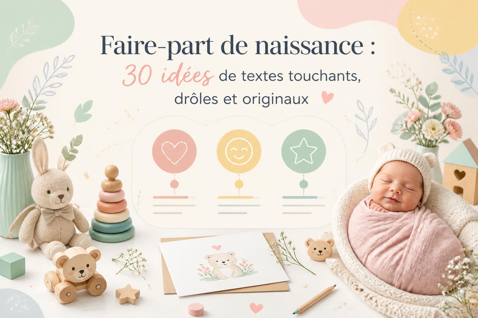 découvrez 30 idées de textes pour faire-part de naissance, alliant émotion, humour et originalité, pour annoncer l'arrivée de bébé de manière unique et mémorable.