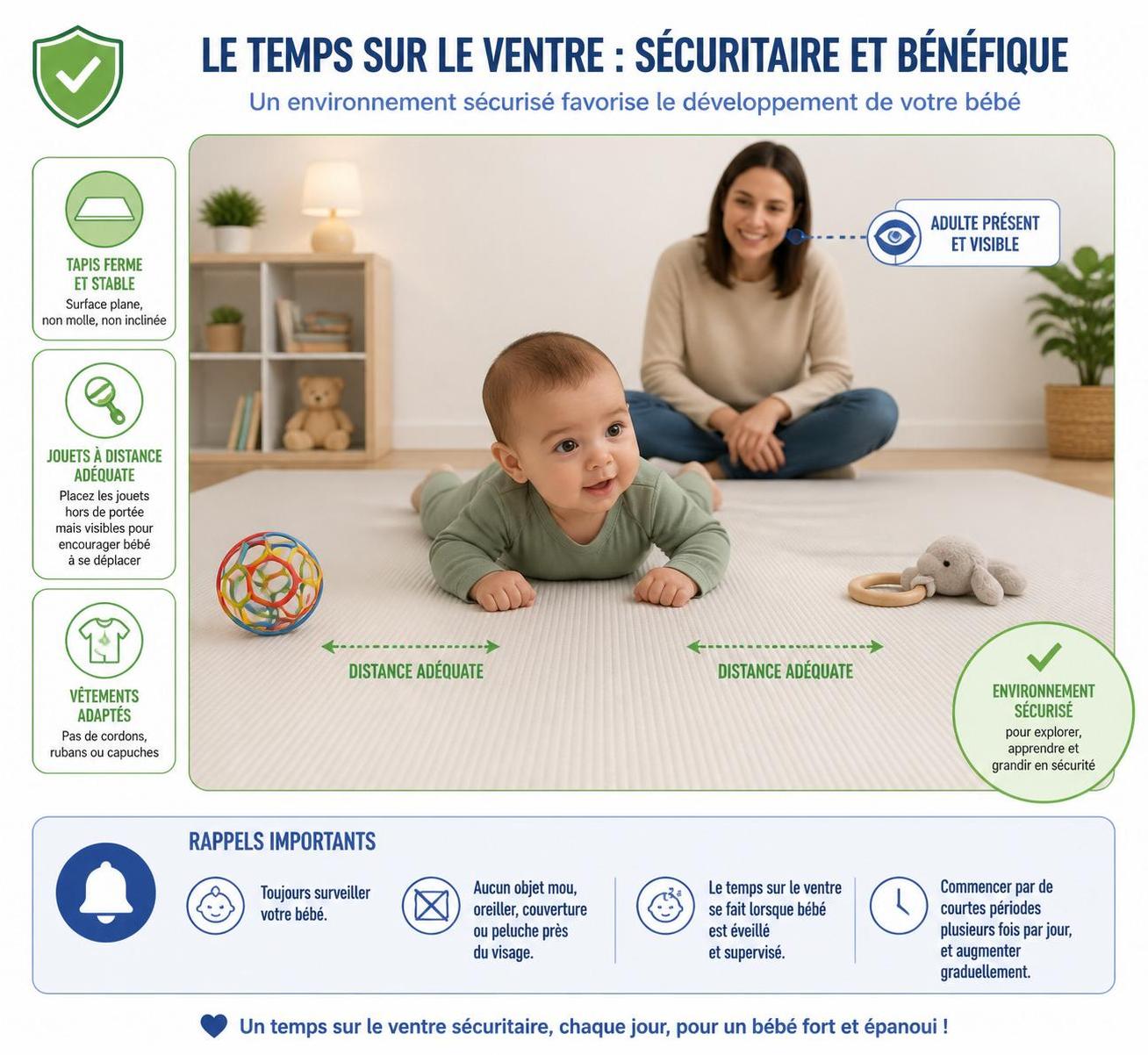 découvrez tout sur le tummy time : quand commencer, la durée idéale et des conseils pour l'intégrer facilement au quotidien afin de favoriser le développement de votre bébé.