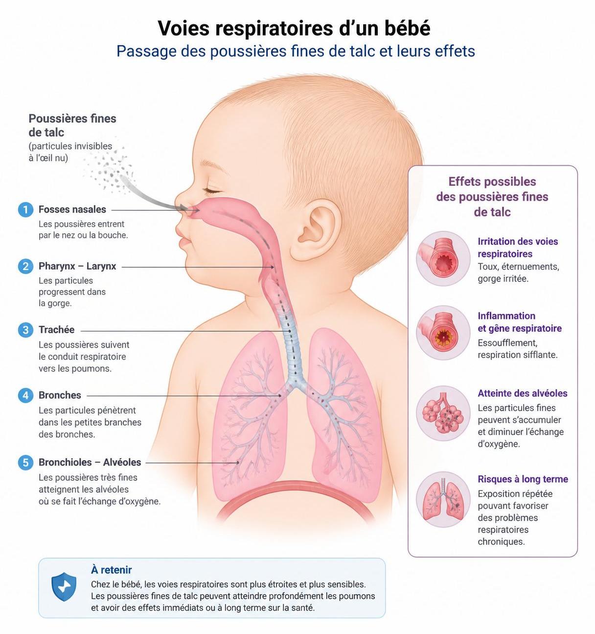 découvrez pourquoi les pédiatres déconseillent l'utilisation du talc pour bébé et explorez des alternatives naturelles sûres pour protéger la peau délicate de votre enfant.