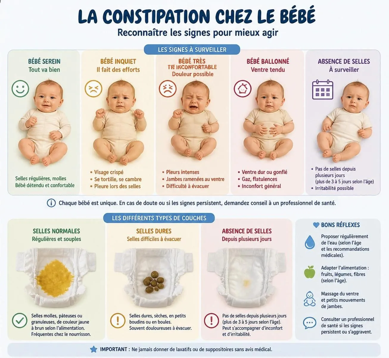 découvrez les causes de la constipation chez le bébé, des remèdes doux pour le soulager et les signes qui nécessitent une consultation chez le pédiatre.