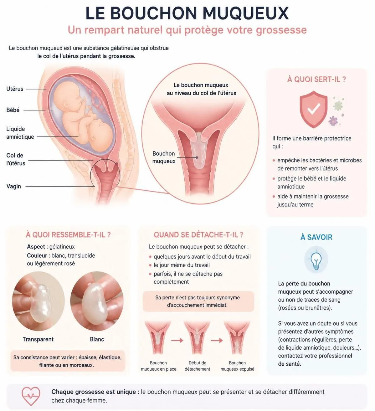 découvrez à quoi ressemble le bouchon muqueux, quand il se détache pendant la grossesse et ce que cela signifie réellement pour votre santé et celle de votre bébé.