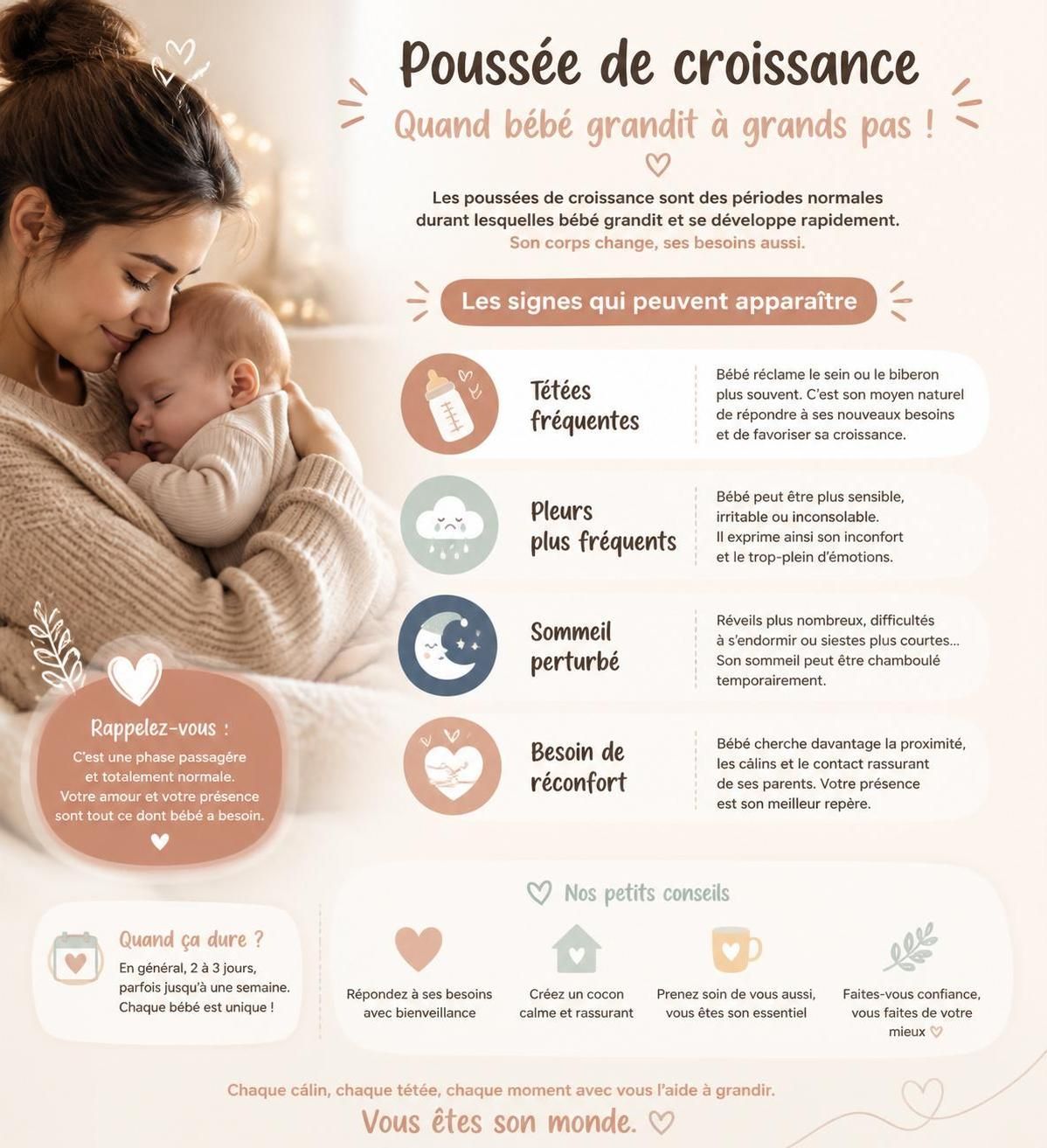 découvrez les signes des poussées de croissance de bébé et nos conseils pour les traverser sereinement, afin d'accompagner votre enfant en douceur durant ces étapes importantes.