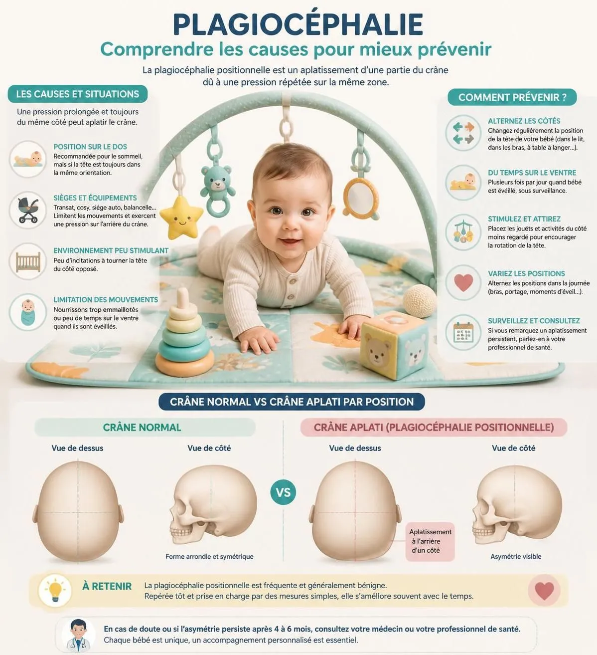 découvrez comment prévenir et corriger la plagiocéphalie, ou tête plate, chez votre bébé grâce à des conseils pratiques et des solutions adaptées.