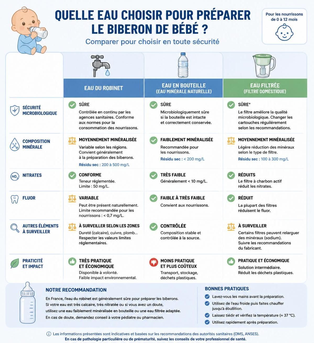 découvrez les conseils des pédiatres sur le choix de l'eau à donner à bébé : eau du robinet, en bouteille ou filtrée, pour assurer sa santé et son bien-être.