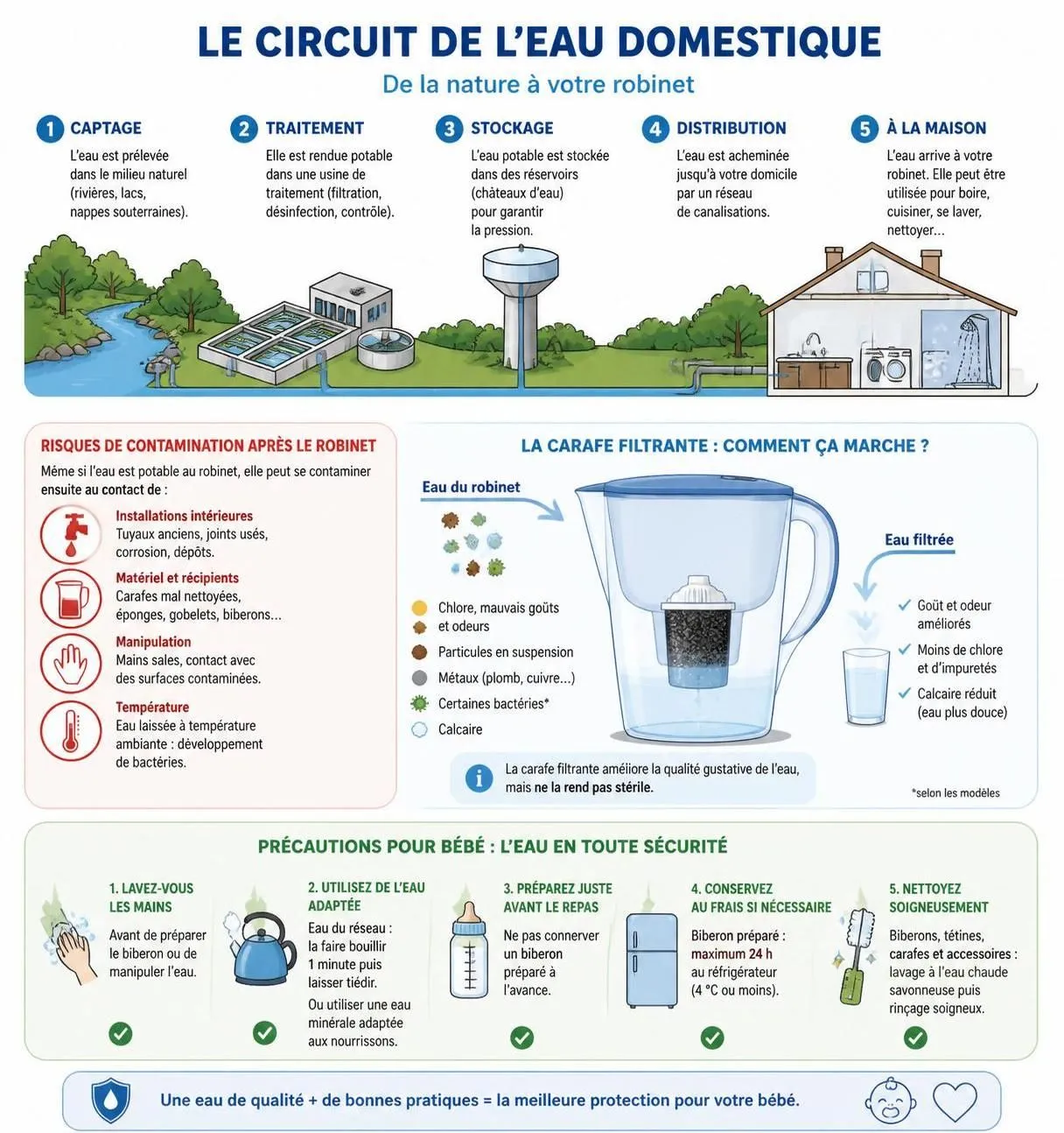 découvrez les recommandations des pédiatres sur le type d'eau à donner à bébé : eau du robinet, en bouteille ou filtrée, pour assurer sa santé et son bien-être.