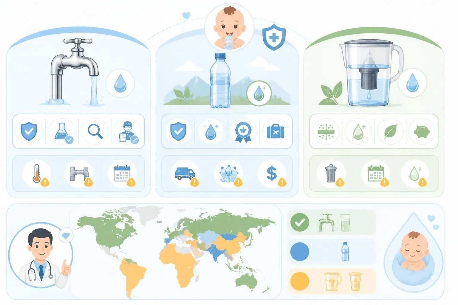 découvrez les conseils des pédiatres pour choisir l'eau idéale à donner à votre bébé : eau du robinet, en bouteille ou filtrée, pour garantir sa santé et son bien-être.