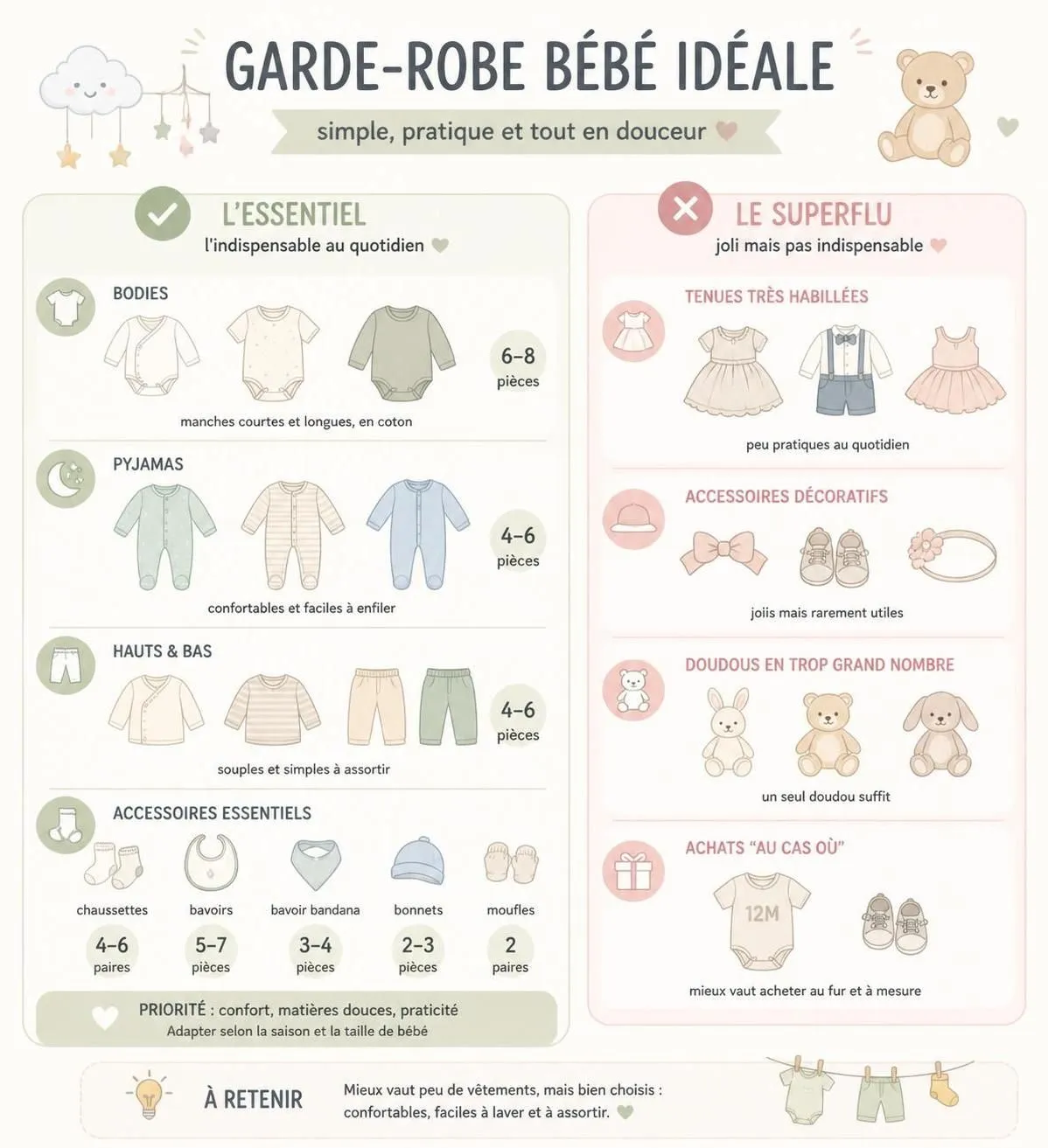 découvrez nos conseils pratiques pour constituer une garde-robe bébé économique et stylée, sans dépasser votre budget.