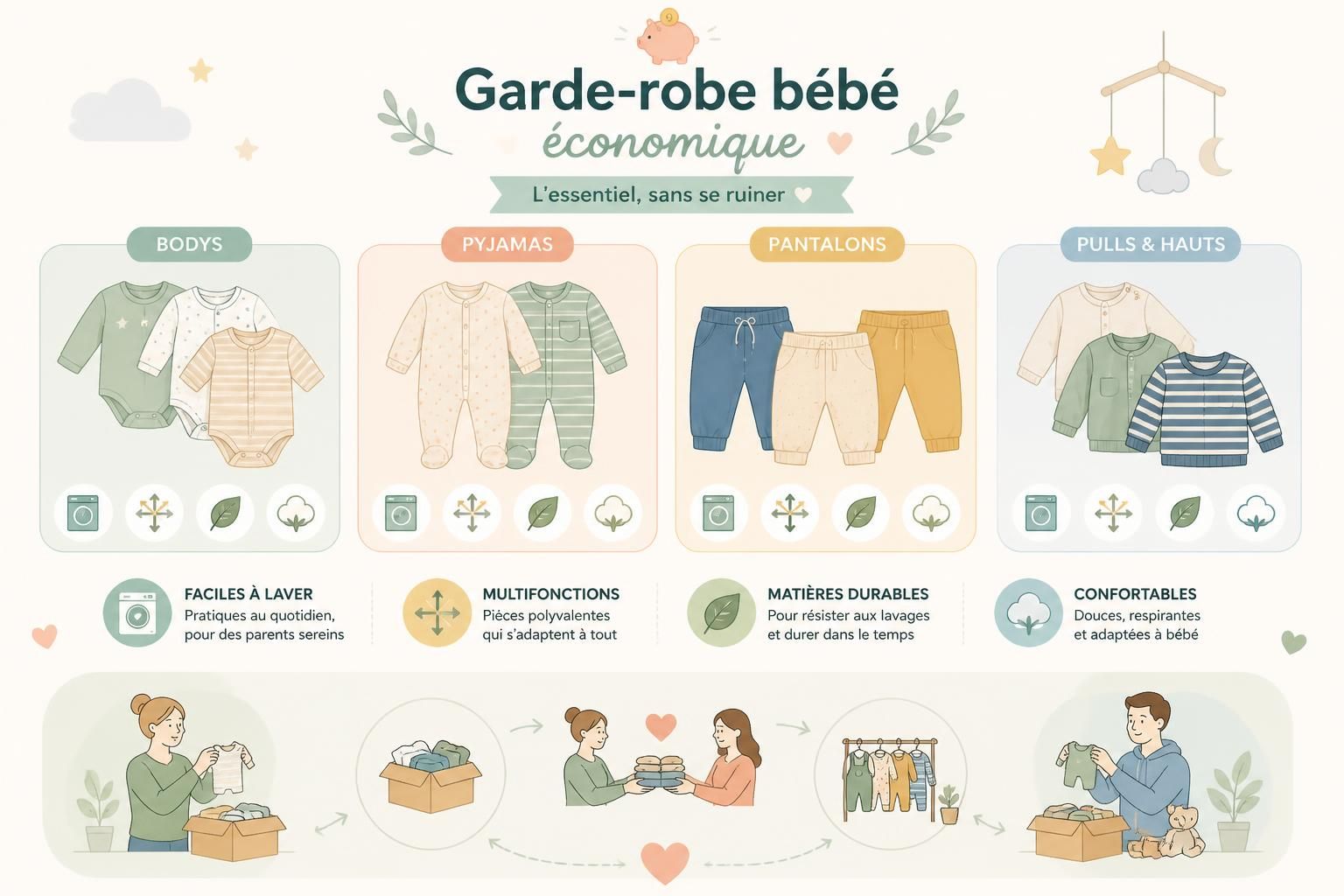 Se constituer une garde-robe bébé sans se ruiner : nos conseils pratiques découvrez nos conseils pratiques pour constituer une garde-robe bébé économique, alliant qualité et petits prix afin de ne pas vous ruiner.