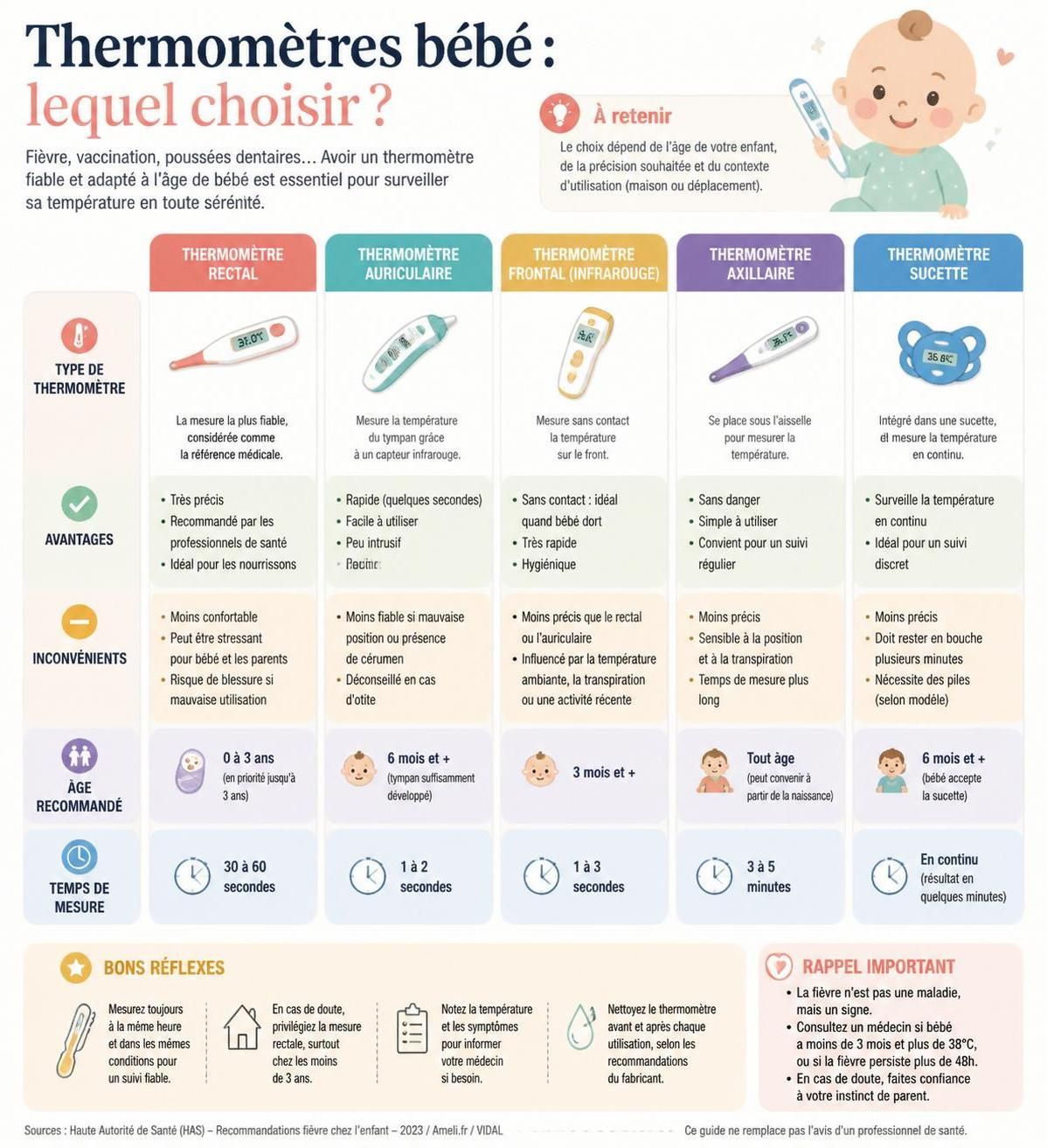 découvrez quel thermomètre pour bébé est le plus fiable : frontal, auriculaire ou rectal. guide complet pour choisir celui qui assure une prise de température précise et adaptée.