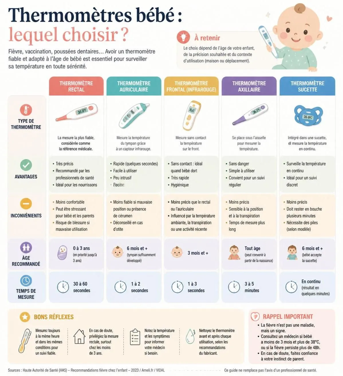 découvrez quel thermomètre pour bébé est le plus fiable : frontal, auriculaire ou rectal. guide complet pour choisir celui qui assure une prise de température précise et adaptée.