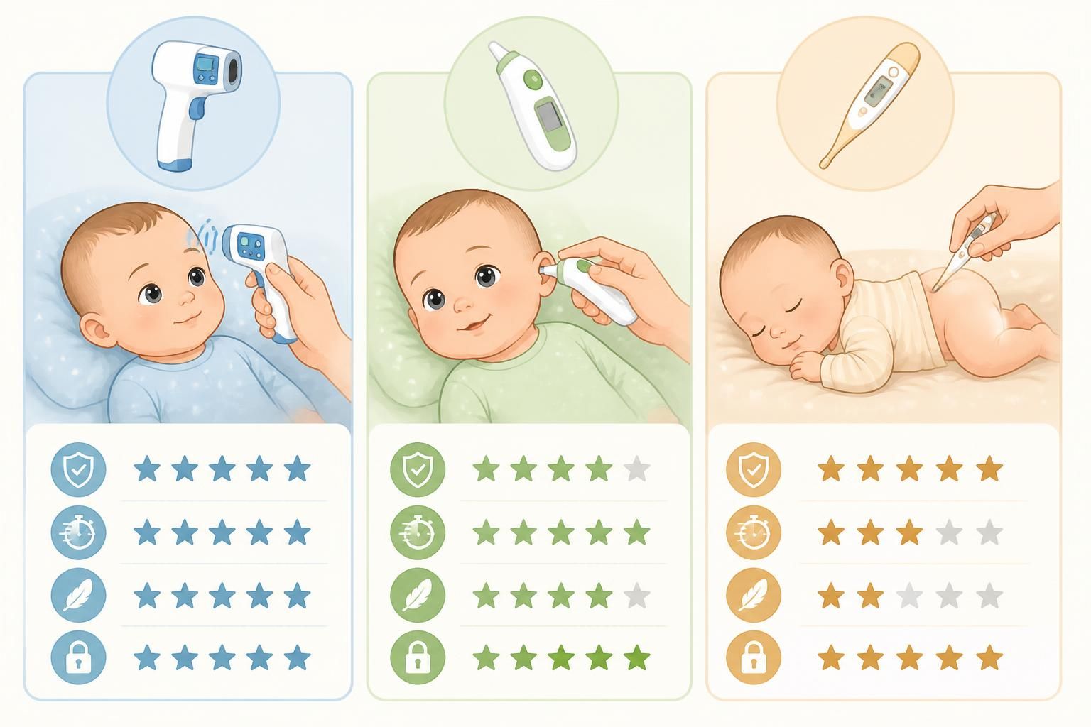 découvrez quel thermomètre pour bébé est le plus fiable : frontal, auriculaire ou rectal. guide complet pour choisir l'appareil adapté à la santé de votre enfant.