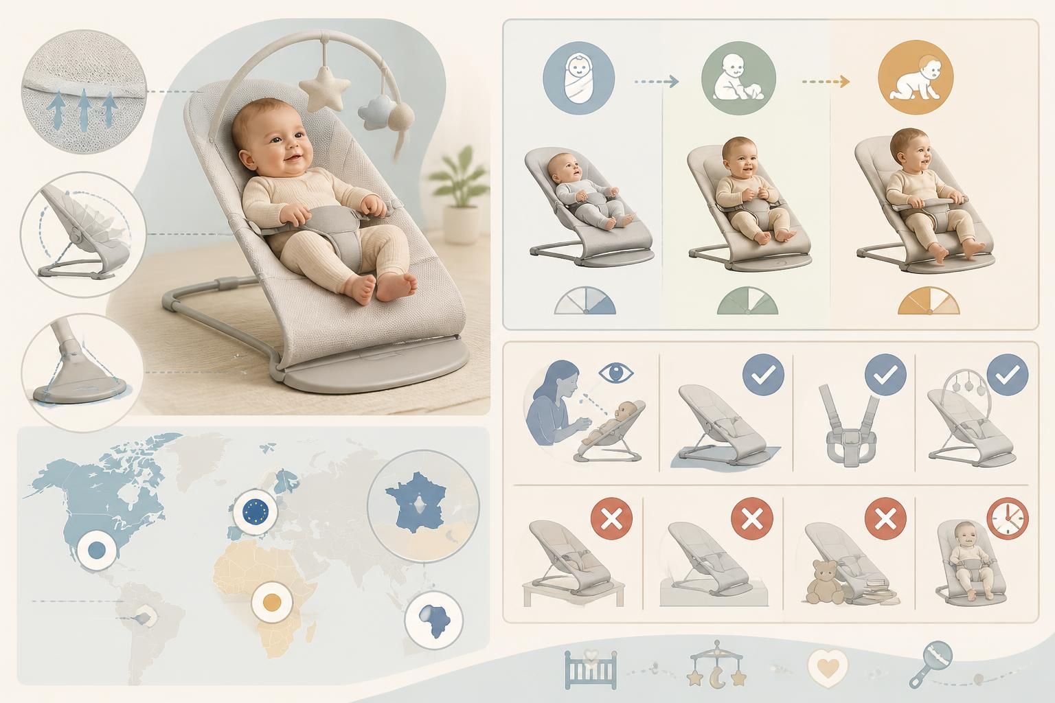 découvrez comment choisir le transat bébé adapté, l'âge recommandé pour son utilisation et les règles de sécurité essentielles pour protéger votre enfant.