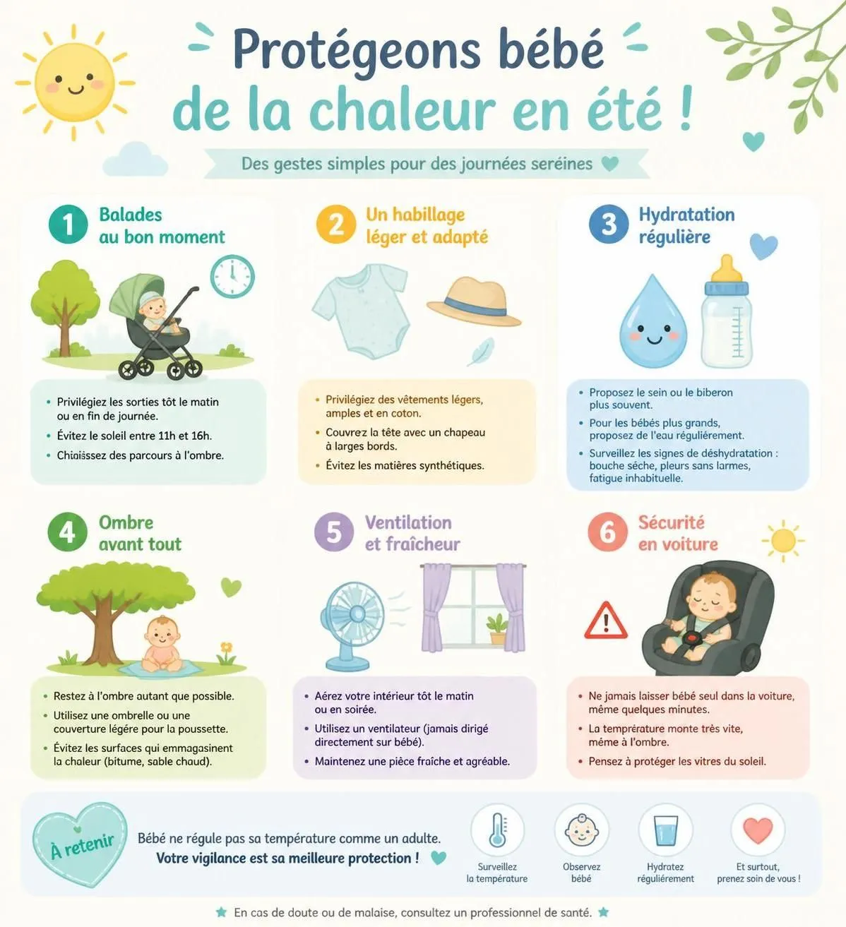 découvrez nos conseils essentiels pour habiller bébé lors des chaleurs estivales, le protéger efficacement du soleil et prévenir la déshydratation afin d'assurer son bien-être tout l'été.