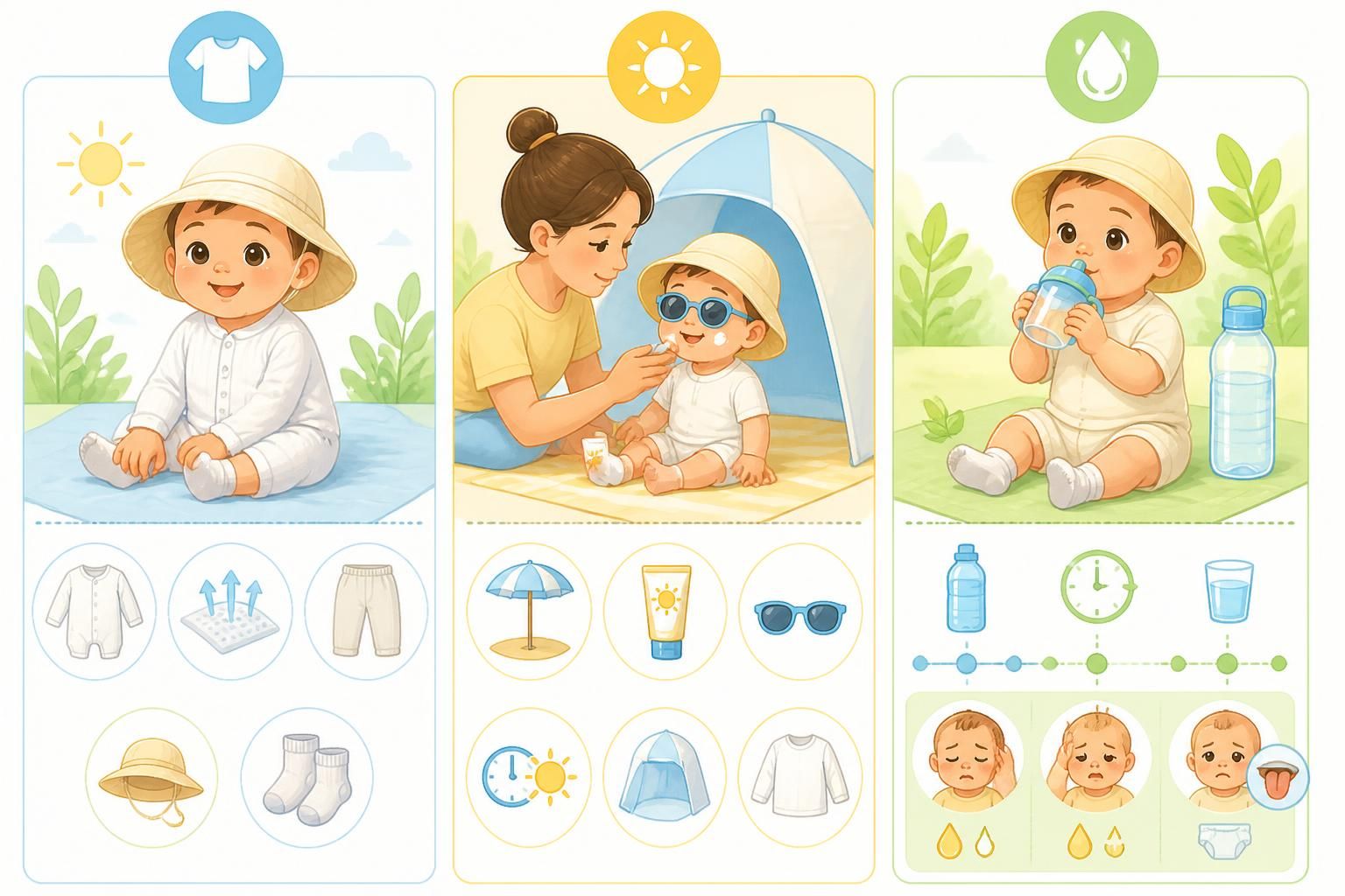 découvrez nos conseils pour habiller votre bébé en été, le protéger efficacement du soleil et prévenir la déshydratation afin d'assurer son confort et sa sécurité pendant les journées chaudes.
