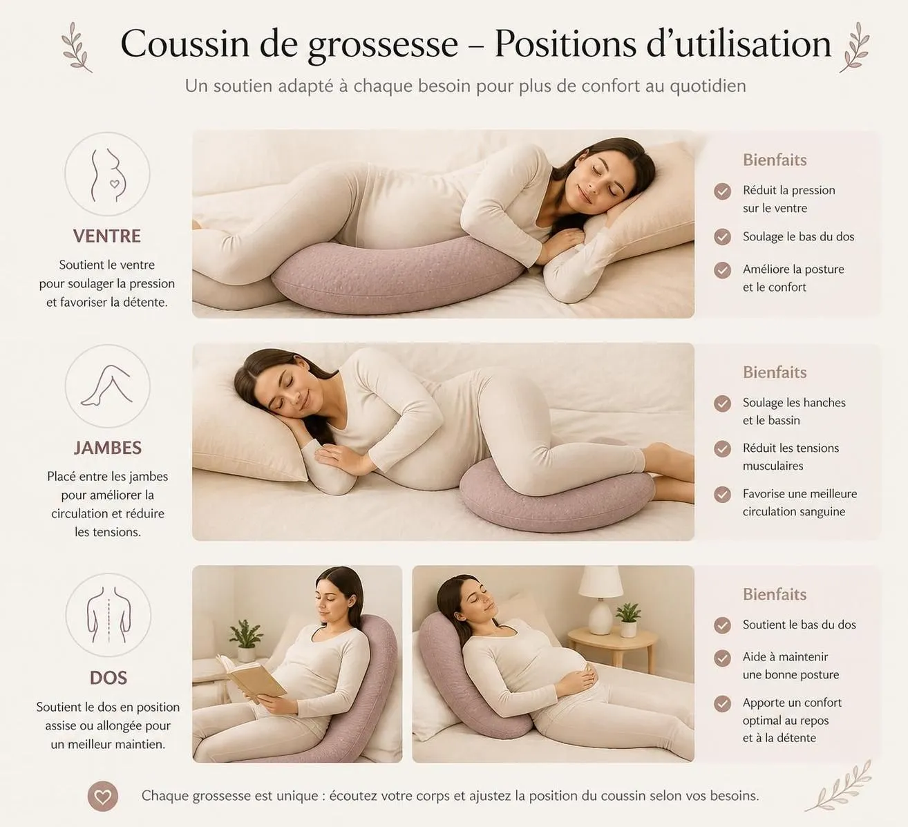 découvrez à quoi sert vraiment un coussin de grossesse (coussin maternité) et comment bien le choisir pour un confort optimal pendant la grossesse.