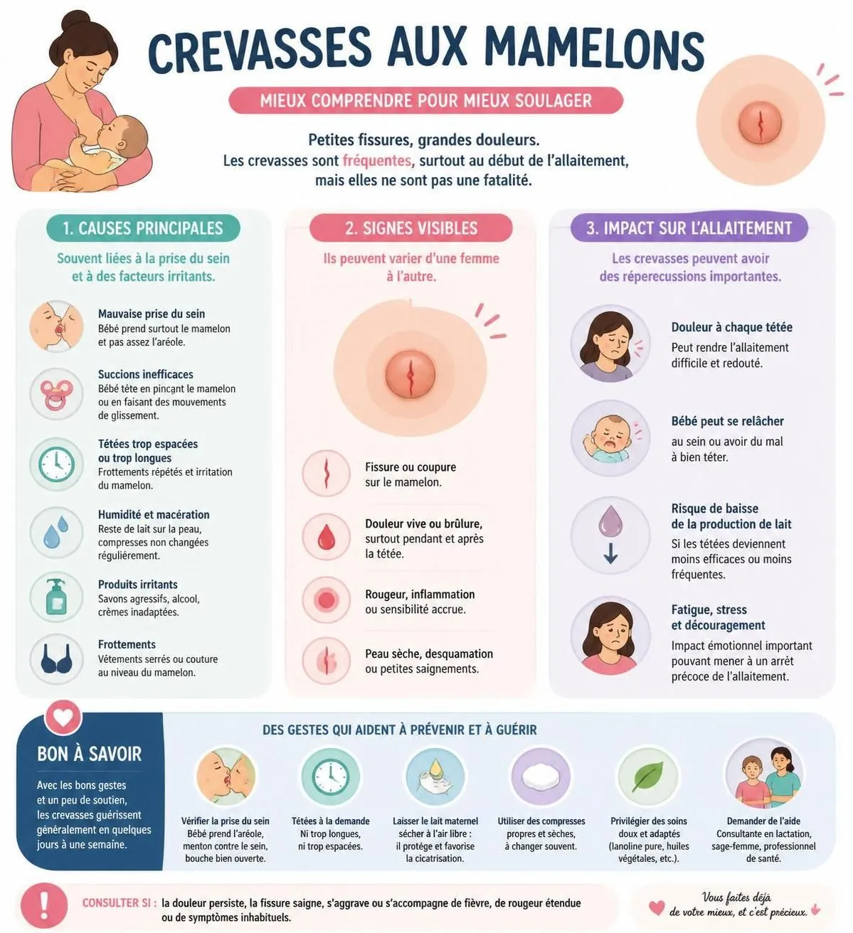 découvrez les causes des crevasses aux mamelons, les traitements efficaces pour les soulager et nos conseils pour continuer à allaiter sans douleur.