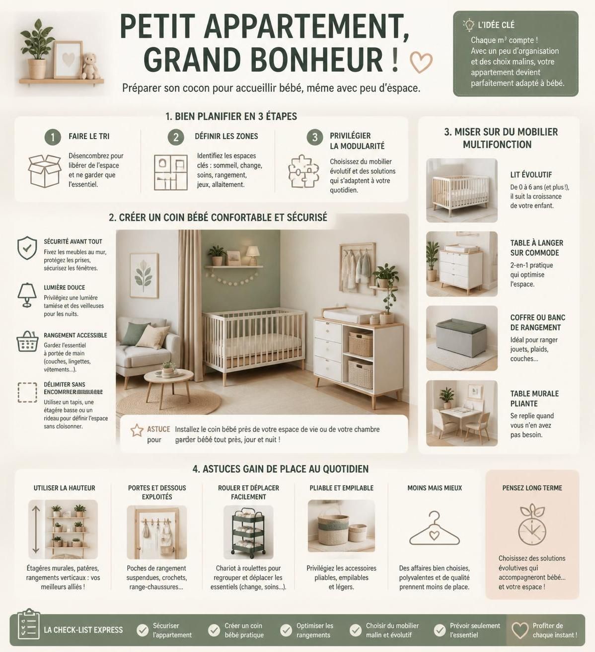 découvrez nos astuces pratiques pour organiser l'espace bébé dans un petit appartement et optimiser chaque centimètre afin de gagner de la place sans sacrifier le confort.