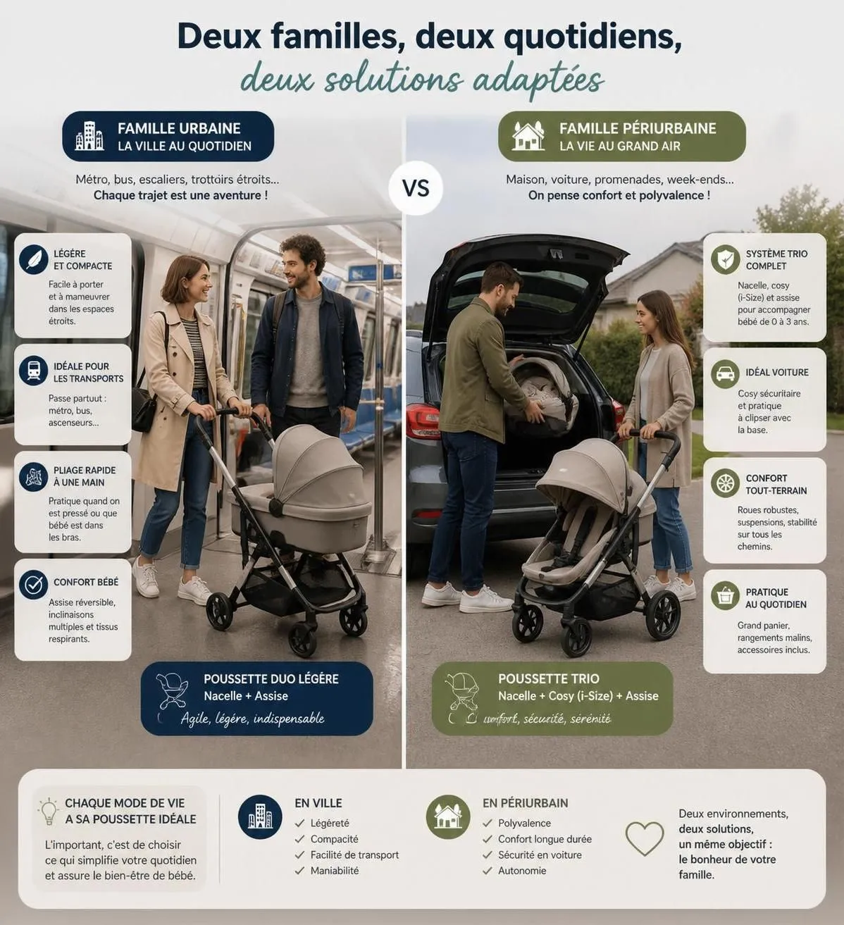découvrez comment choisir entre une poussette combinée duo ou trio adaptée à votre mode de vie pour faciliter les sorties avec vos enfants.
