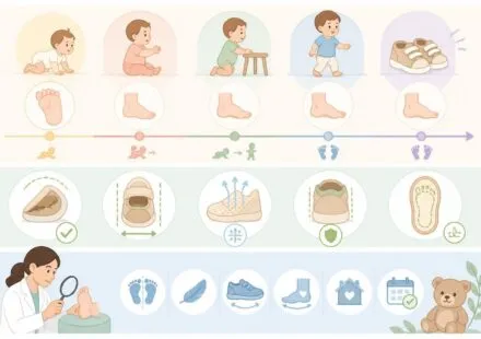 Premières chaussures de bébé : à quel âge en mettre et comment bien les choisir selon les podologues découvrez à quel âge mettre les premières chaussures à votre bébé et nos conseils de podologues pour bien les choisir, assurant confort et développement optimal des pieds.