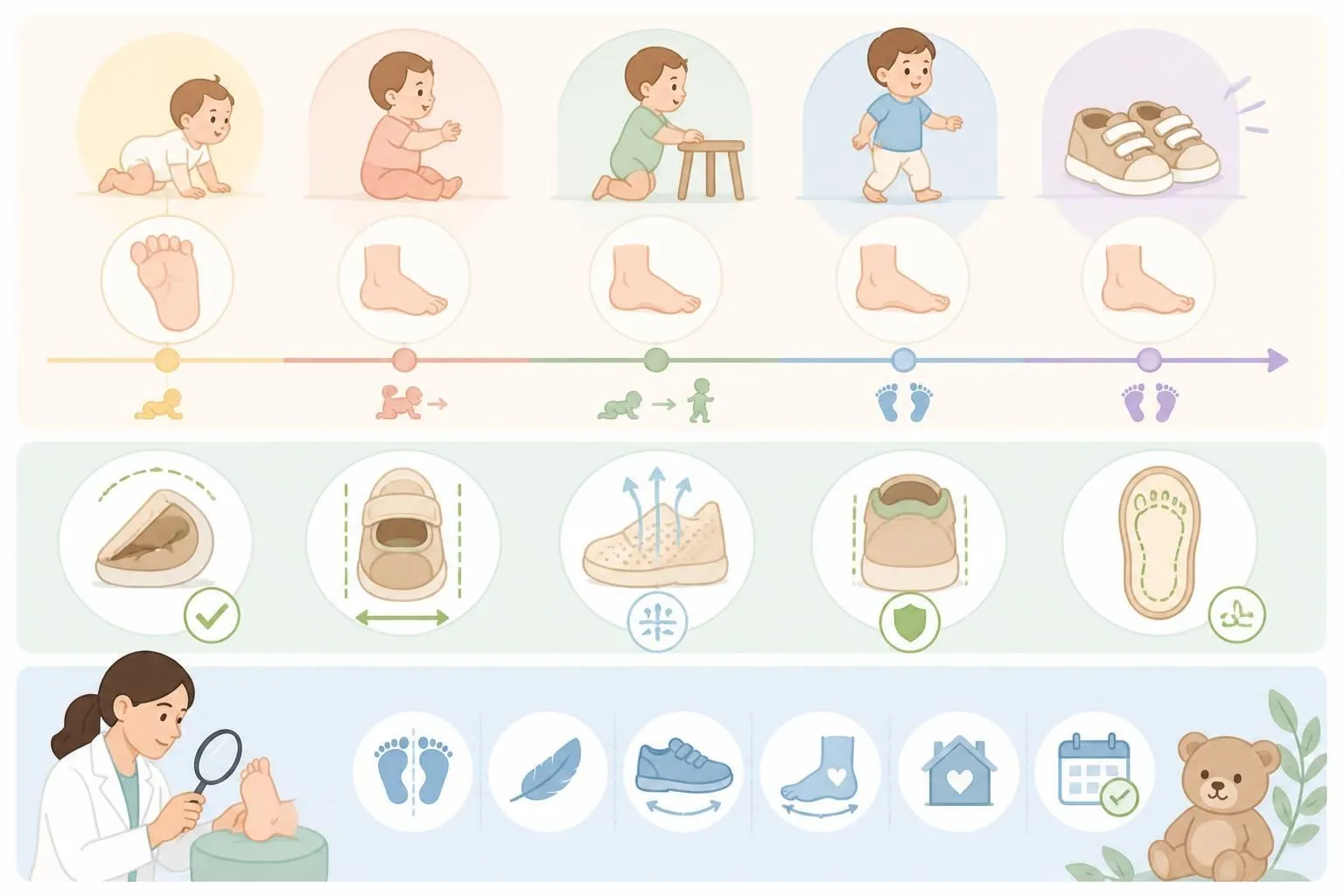 Premières chaussures de bébé : à quel âge en mettre et comment bien les choisir selon les podologues découvrez à quel âge mettre les premières chaussures à votre bébé et nos conseils de podologues pour bien les choisir, assurant confort et développement optimal des pieds.